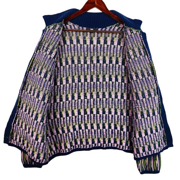 Vans Women's Alta Chunky Knit Cardigan Vertical Stripe Blue Green Pink M/L EUC - Picture 5 of 16